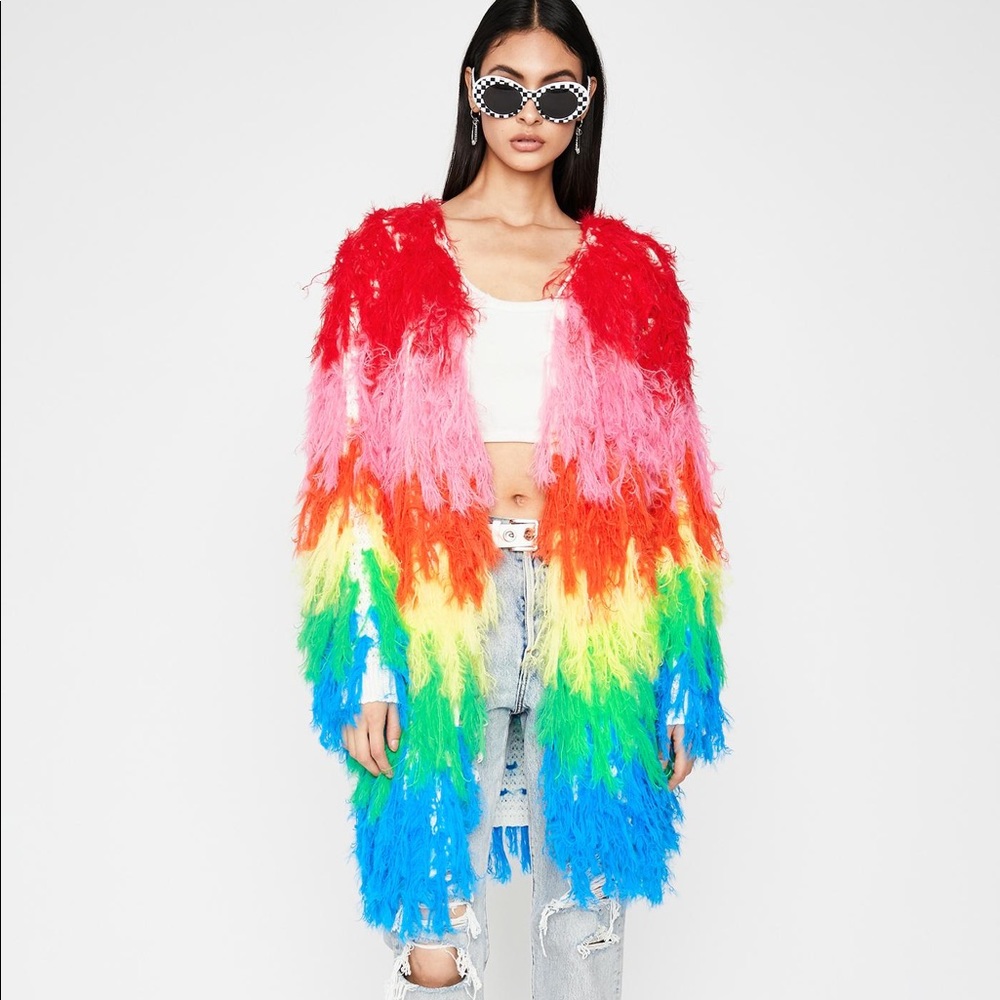 Dolls Kill Rainbow Fringe Cardigan